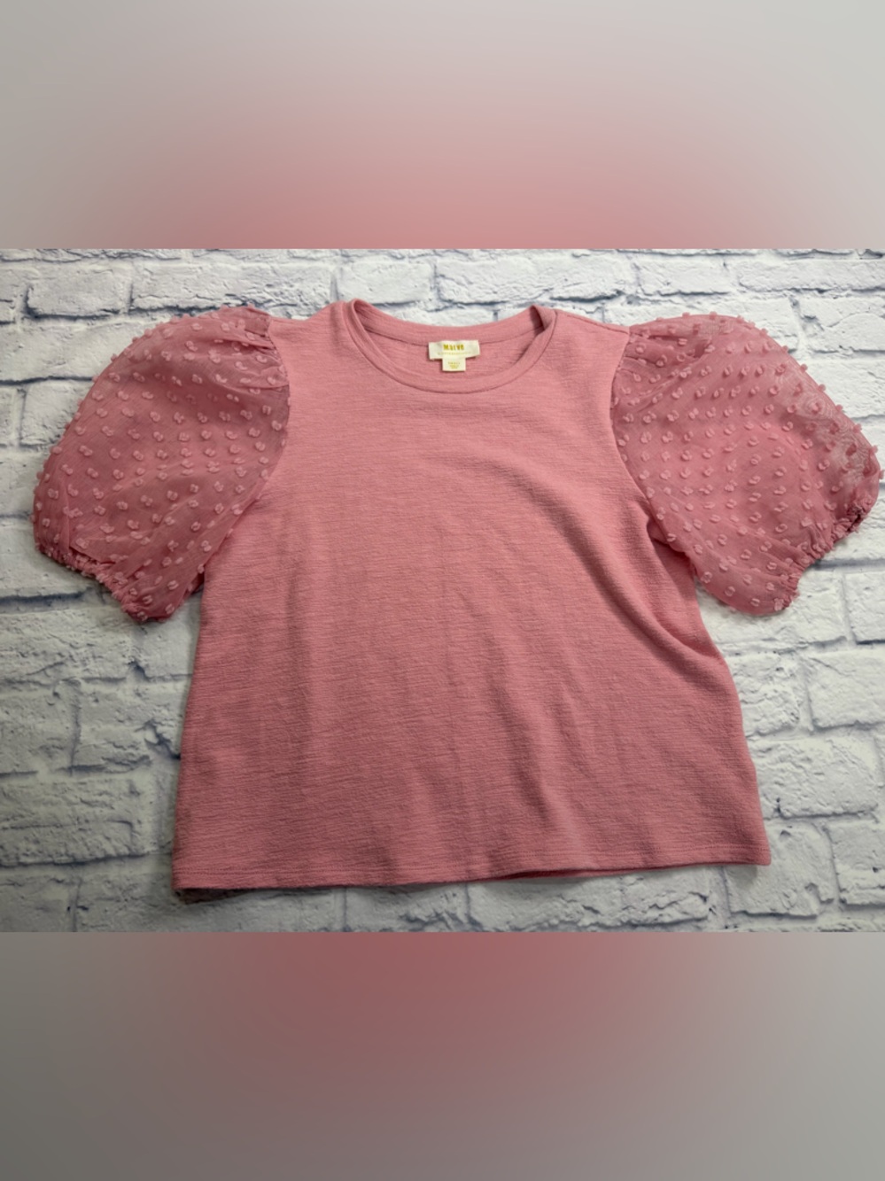 Anthropologie Maeve Dusty Rose Puff-Sleeve Knit Top. Size Small.